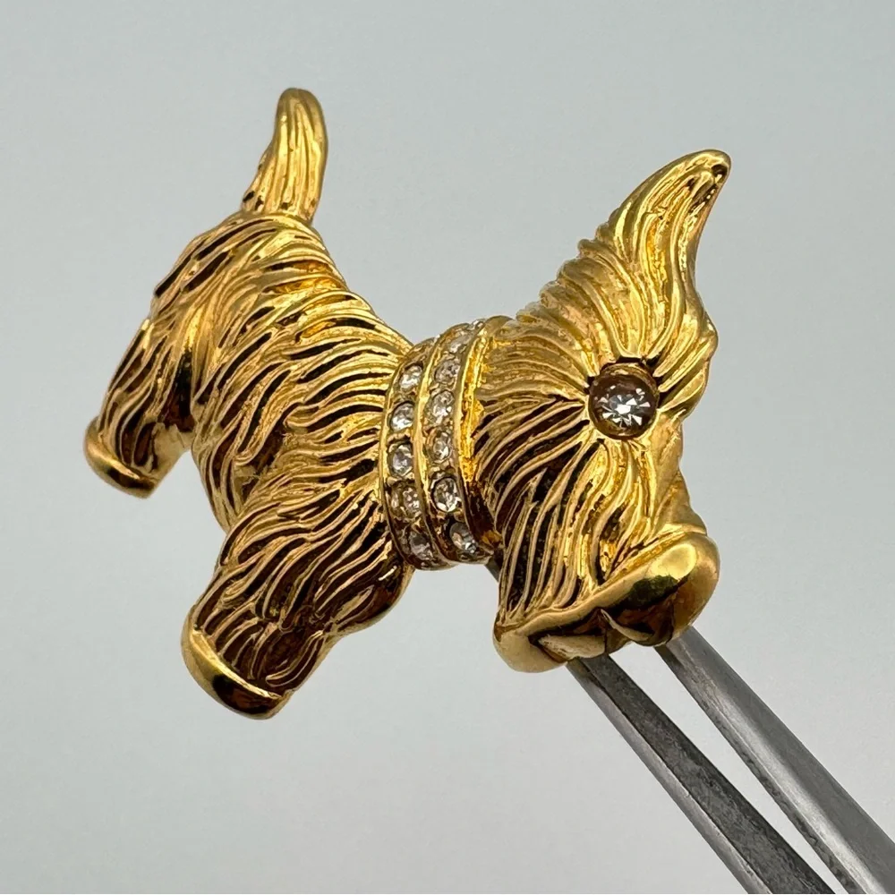 Napier Gold-Tone Scottie Dog Brooch with Rhinestone Collar Vintage